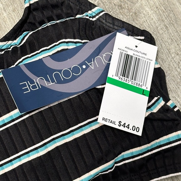 Aqua Couture Large Bikini Top Front Wirefree Padded Bra Stripe Black Blue NWT - Picture 5 of 9